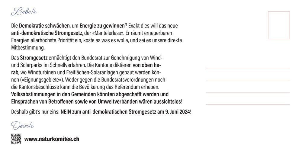 Postkarte Stromgesetz NEIN